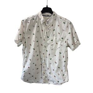 Aeropostale Mens Short Sleeve Button Front Shirt White Multicolor Camping Print